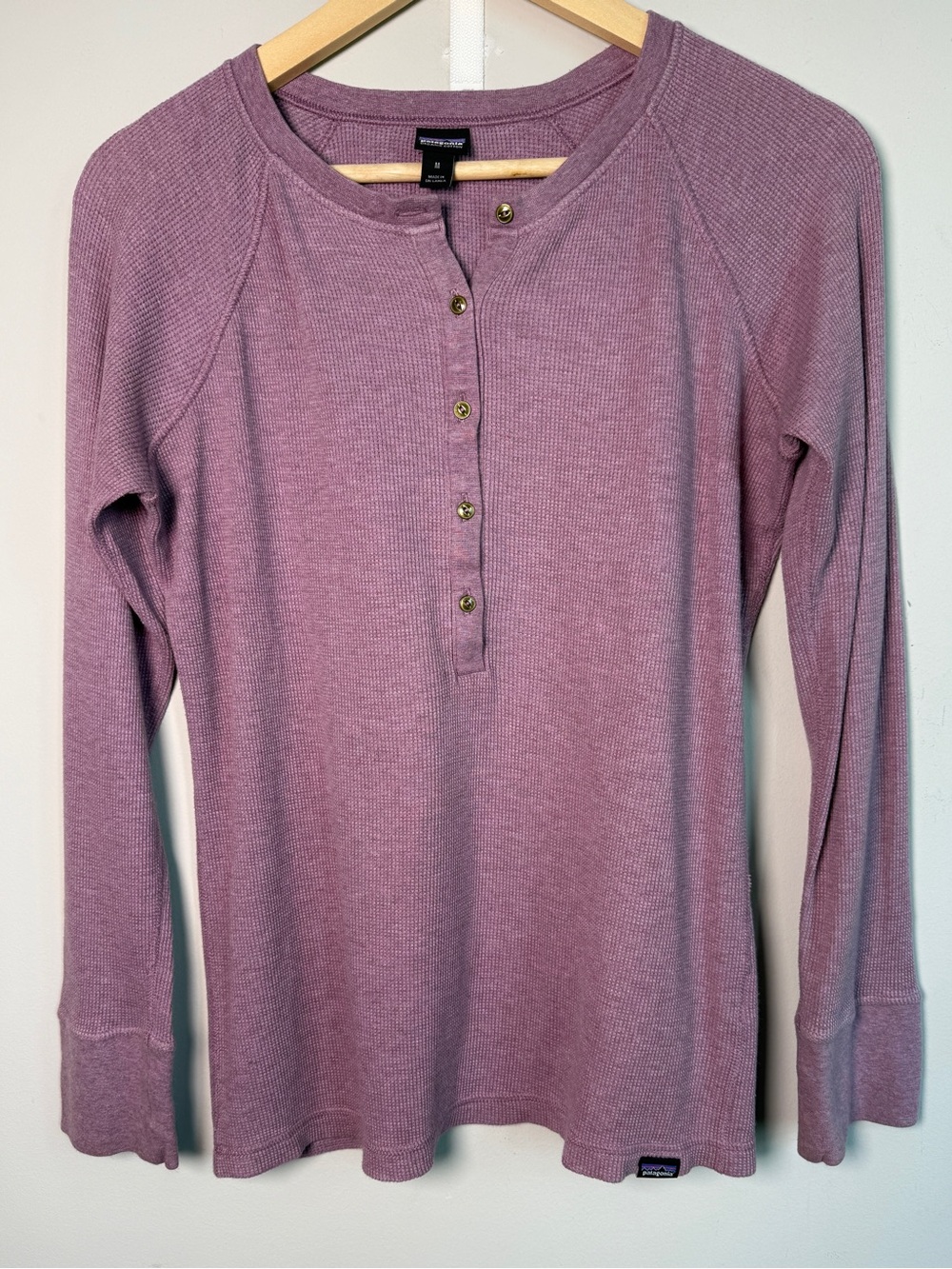 PATAGONIA | Mauve Purple Waffle Knit Organic Cotton Henley Cozy Gorpcore Layer M